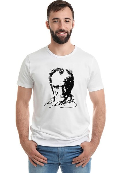 Atatürk 23 Nisan Baskılı Beyaz Erkek Örme Tshirt