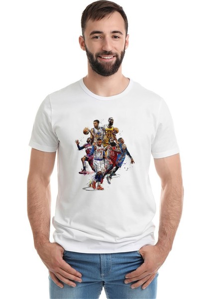 Basket Basketbol Spor Baskılı Beyaz Erkek Örme Tshirt