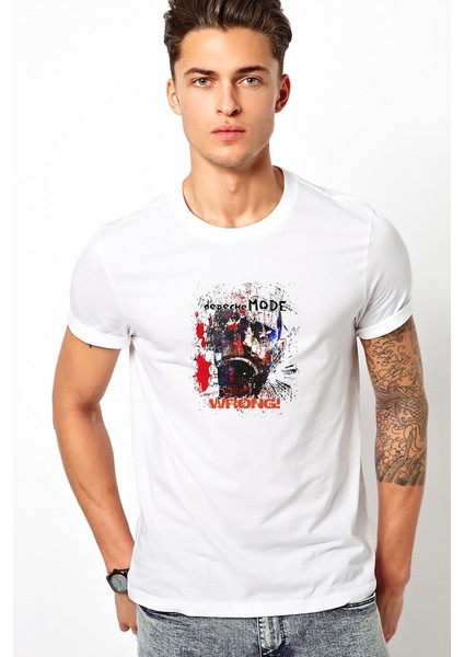 Depeche Mode Wrong Baskılı Beyaz Erkek Örme Tshirt