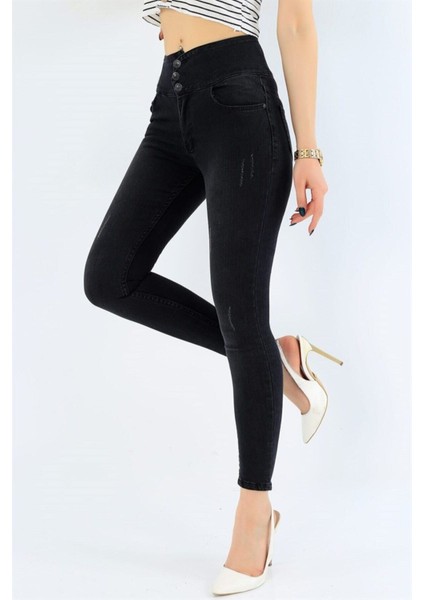 Kadın Siyah Yüksek Bel Jean Likralı fiyatları