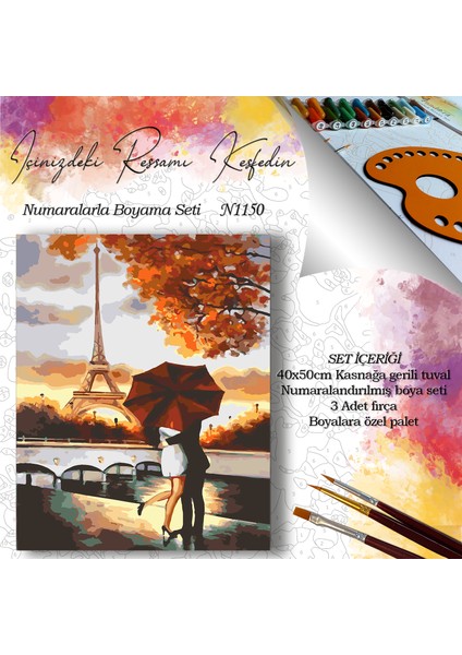 N1150 - Numaralı Boyama Seti - 40 x 50 cm Kasnağa Gerili Ürün - Eyfel Aşıklar fiyatları