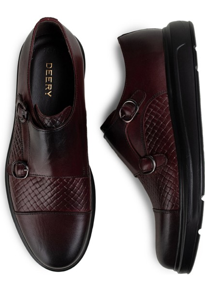 Hakiki Deri Bordo Çift Tokalı Günlük Erkek Ayakkabı fırsatları