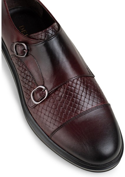 Hakiki Deri Bordo Çift Tokalı Günlük Erkek Ayakkabı indirimleri