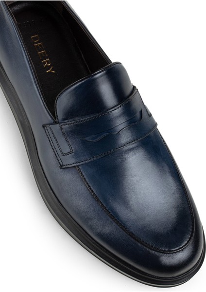 Hakiki Deri Mavi Loafer Erkek Ayakkabı indirimleri