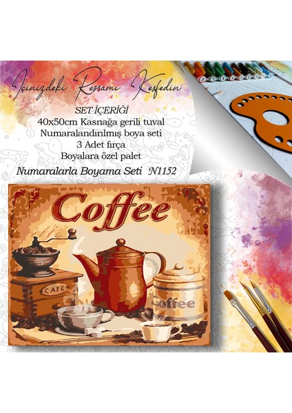 N1152 - Numaralı Boyama Seti - 40 x 50 cm Kasnağa Gerili Ürün - Coffee