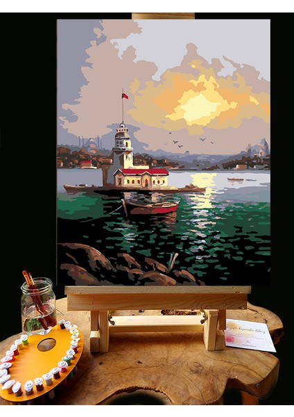 N1154 - Numaralı Boyama Seti - 40 x 50 cm Kasnağa Gerili Ürün - Kız Kulesi
