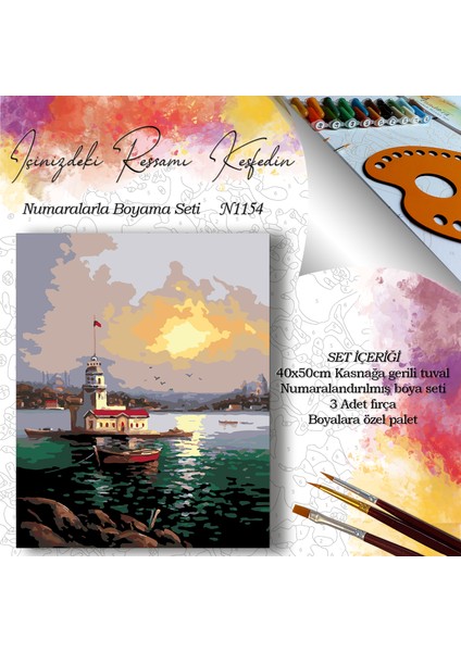 N1154 - Numaralı Boyama Seti - 40 x 50 cm Kasnağa Gerili Ürün - Kız Kulesi fiyatları