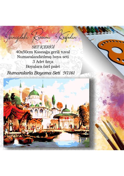 N1161 - Numaralı Boyama Seti - 40 x 50 cm Kasnağa Gerili Ürün - Eski Manzara fiyatları