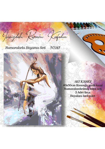 N1165 - Numaralı Boyama Seti - 40 x 50 cm Kasnağa Gerili Ürün - Viyolonsel ve Kadın fiyatları