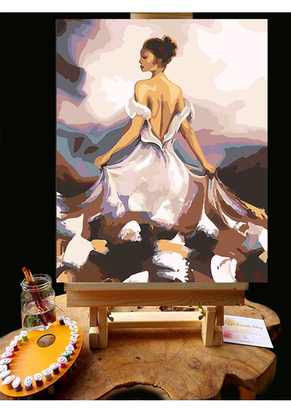 N1171 - Numaralı Boyama Seti - 40 x 50 cm Kasnağa Gerili Ürün - Sırtı Dönük Kadın