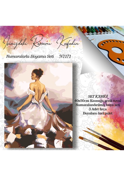 N1171 - Numaralı Boyama Seti - 40 x 50 cm Kasnağa Gerili Ürün - Sırtı Dönük Kadın fiyatları