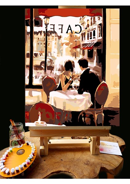 N1173 - Numaralı Boyama Seti - 40 x 50 cm Kasnağa Gerili Ürün - Cafe