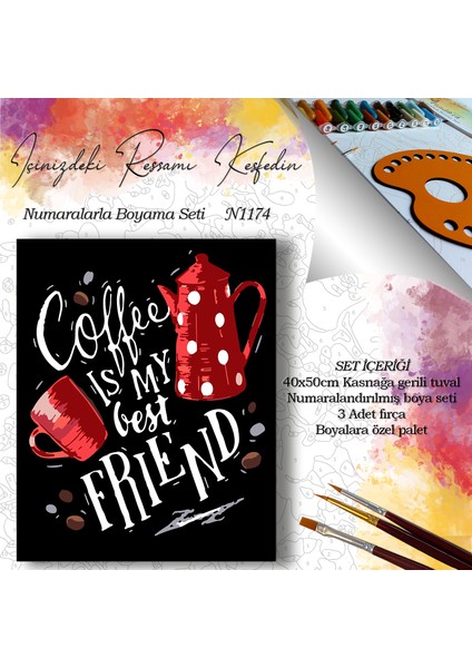 N1174 - Numaralı Boyama Seti - 40 x 50 cm Kasnağa Gerili Ürün - Coffee fiyatları