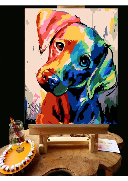 N1180 - Numaralı Boyama Seti - 40 x 50 cm Kasnağa Gerili Ürün - Renkli Köpek