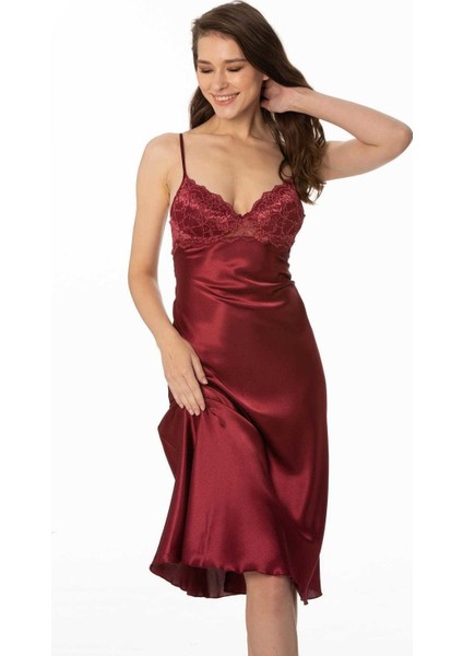 900 Bordo Saten Gecelik