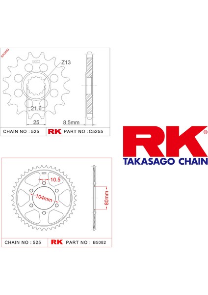 Kawasaki KLZ 1000 VERSYS Rk Ön Arka Dişli 525 - 15/45 T (2012-2020)