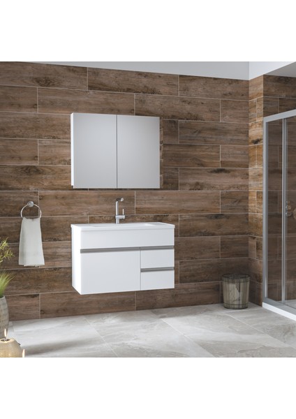 Alfa Banyo Esen Beyaz 80 cm lavabolu banyo dolabı Lüx Banyo Takımı