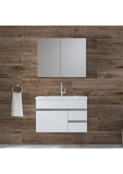 Alfa Banyo Esen Beyaz 80 cm lavabolu banyo dolabı Lüx Banyo Takımı