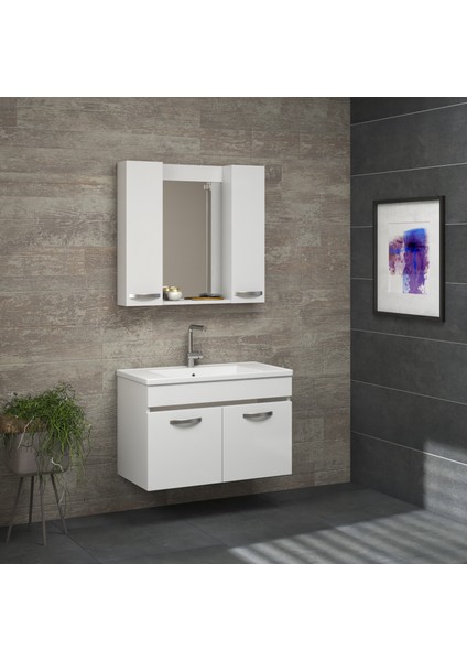 Safir Beyaz 80 cm lavabolu banyo dolabı -Banyo Takımı