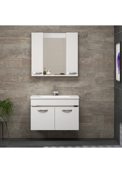 Safir Beyaz 80 cm lavabolu banyo dolabı -Banyo Takımı modelleri