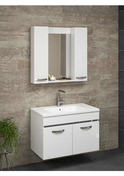 Safir Beyaz 80 cm lavabolu banyo dolabı -Banyo Takımı fırsatları