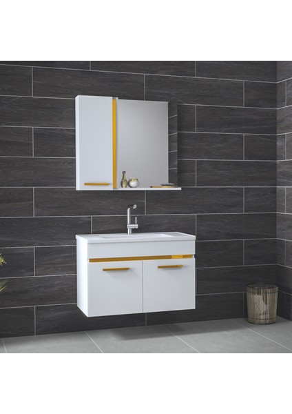 Yeni Gold Beyaz 80 cm lavabolu banyo dolabı Banyo Takımı