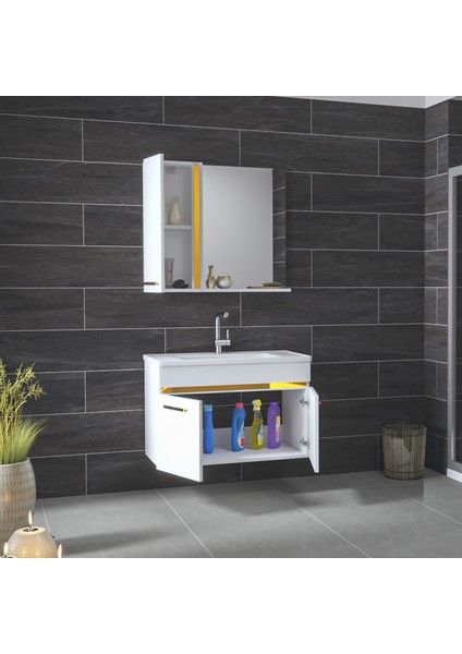 Yeni Gold Beyaz 80 cm lavabolu banyo dolabı Banyo Takımı