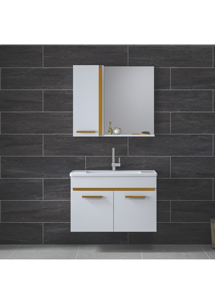 Yeni Gold Beyaz 80 cm lavabolu banyo dolabı Banyo Takımı