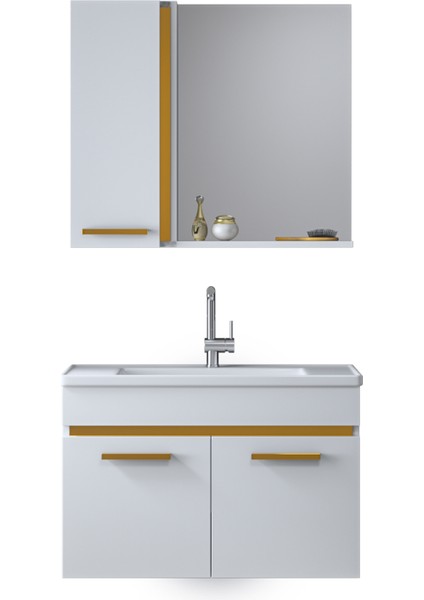Yeni Gold Beyaz 80 cm lavabolu banyo dolabı Banyo Takımı