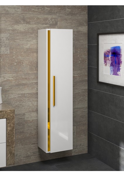 Alfa Banyo Yeni Gold Mdf Beyaz 150 cm Lüx Boy Dolabı