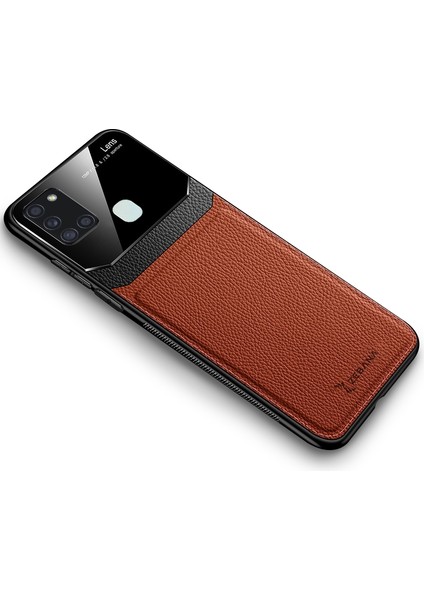 Samsung Galaxy A21S Kılıf Zebana Lens Deri Kılıf Kahverengi