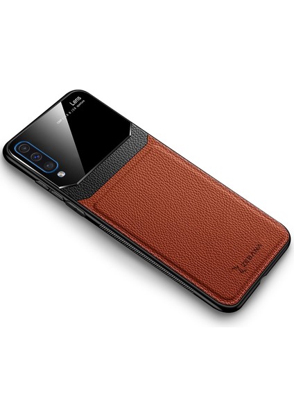 Samsung Galaxy A50S Kılıf Zebana Lens Deri Kılıf Kahverengi
