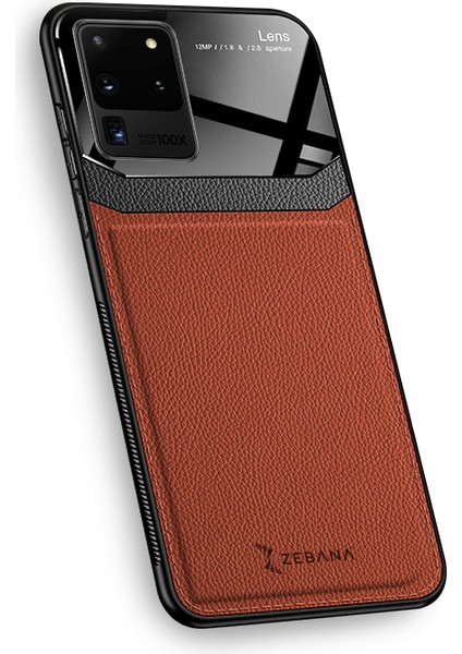 Samsung Galaxy S20 Ultra Kılıf Zebana Lens Deri Kılıf Kahverengi