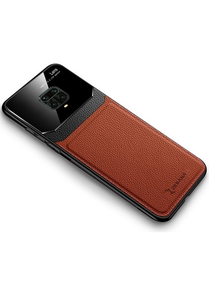 Xiaomi Redmi Note 9 Pro Max Kılıf Zebana Lens Deri Kılıf Kahverengi
