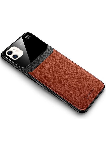Apple iPhone 12 Kılıf Zebana Lens Deri Kılıf Kahverengi