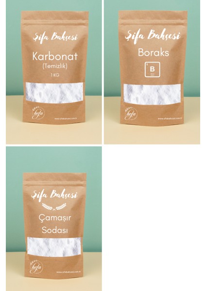 Doğal Deterjan Seti : Boraks 1 kg Karbonat 1 kg Çamaşır Sodası 750 gr