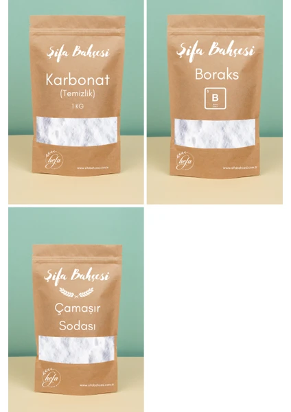 Hefa Şifa Bahçesi Doğal Deterjan Seti : Boraks 1 kg Karbonat 1 kg Çamaşır Sodası 750 gr