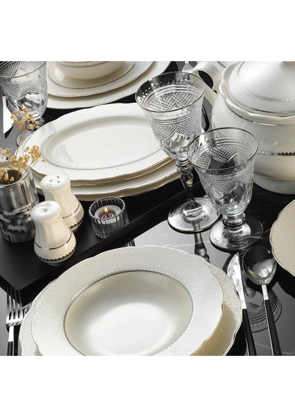 Bone Olympos 62 Parça 1138020 Desen Platin Fileli Yemek Takımı