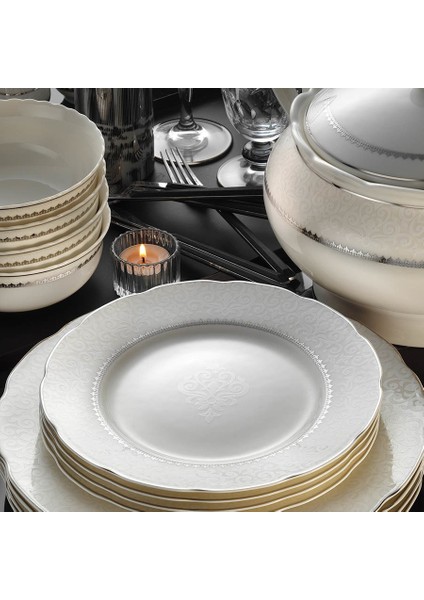Bone Olympos 62 Parça 1138020 Desen Platin Fileli Yemek Takımı