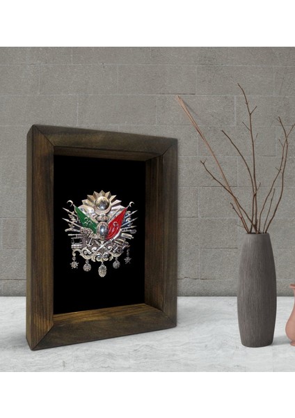 Gift Osmanlı Arması Tasarımlı Dekoratif Doğal Masif Ahşap Çerçeve 15 x 20 cm-2