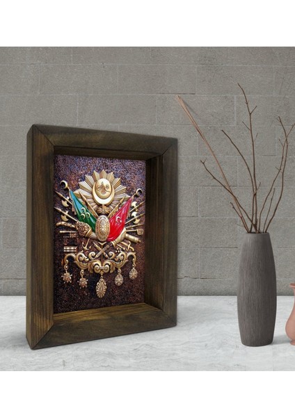 Gift Osmanlı Arması Tasarımlı Dekoratif Doğal Masif Ahşap Çerçeve 15 x 20 cm-4
