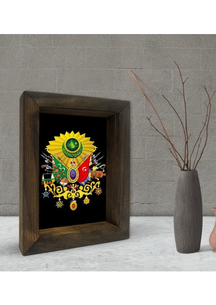 Gift Osmanlı Arması Tasarımlı Dekoratif Doğal Masif Ahşap Çerçeve 15 x 20 cm-1