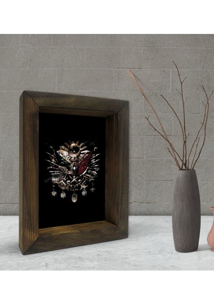 Gift Osmanlı Arması Tasarımlı Dekoratif Doğal Masif Ahşap Çerçeve 15 x 20 cm-3