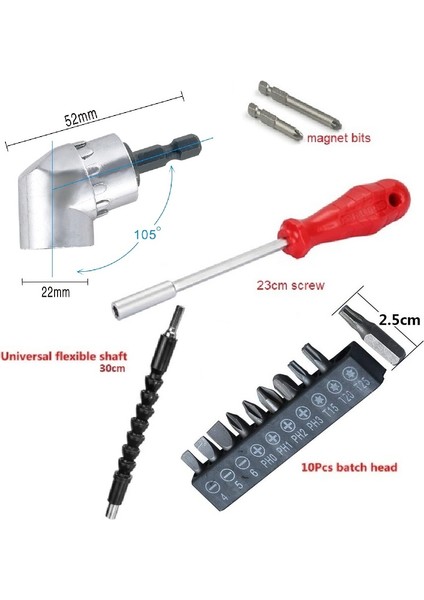 Köşe Vidalama 1/4 Hex Adaptörü Altıgen Bits Tornavida Esnek Hortum Lokma Tornavida 15 Parça Matkap