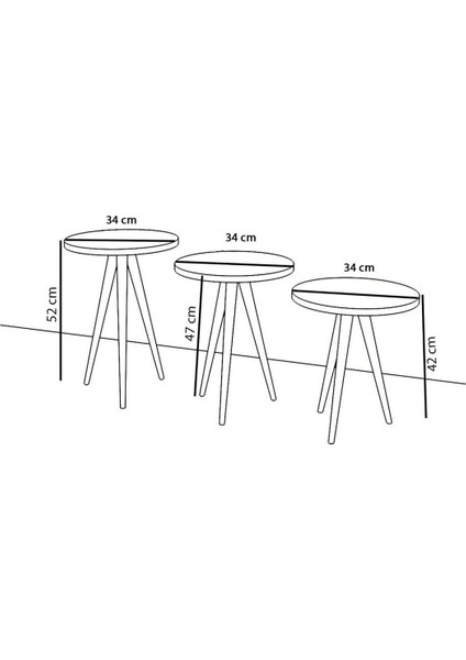 Parlak Mermer Desenli 3'lü Ahşap Ayaklı Zigon Sehpa Set