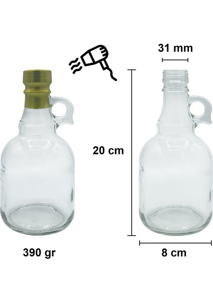 500 cc Şeffaf Galon Kilitli Kapaklı ve Kapüşonlu 500 ml Kulplu Cam Şişe 18 Adet