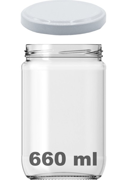 660 cc Kavanoz Metal Beyaz Konserve Kapaklı 660 ml Şeffaf Cam Kavanoz 1 Adet