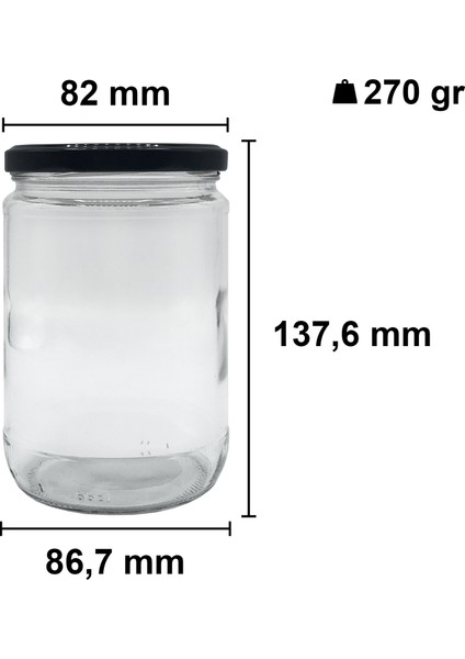 660 cc Kavanoz Metal Siyah Konserve Kapaklı 660 ml Şeffaf Cam Kavanoz 1 Adet