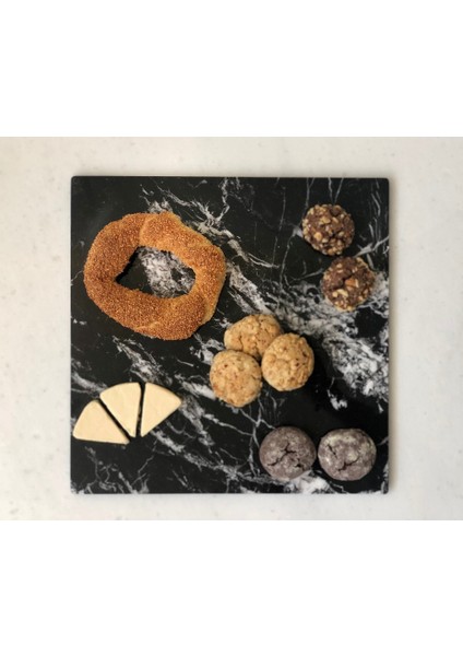 Doğal Siyah Mermer Sunum Tabağı 1 x 30 x 30 cm