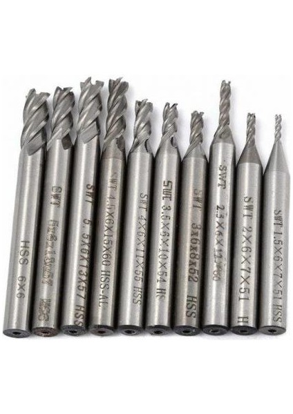 Hss Düz Shank 4 Flüt End Mill Cnc Matkap Ucu Seti 10 Adet